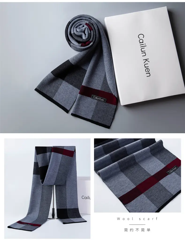 2024 Men's Wool Knitted Scarf Grey Black Korean Style — feature 12