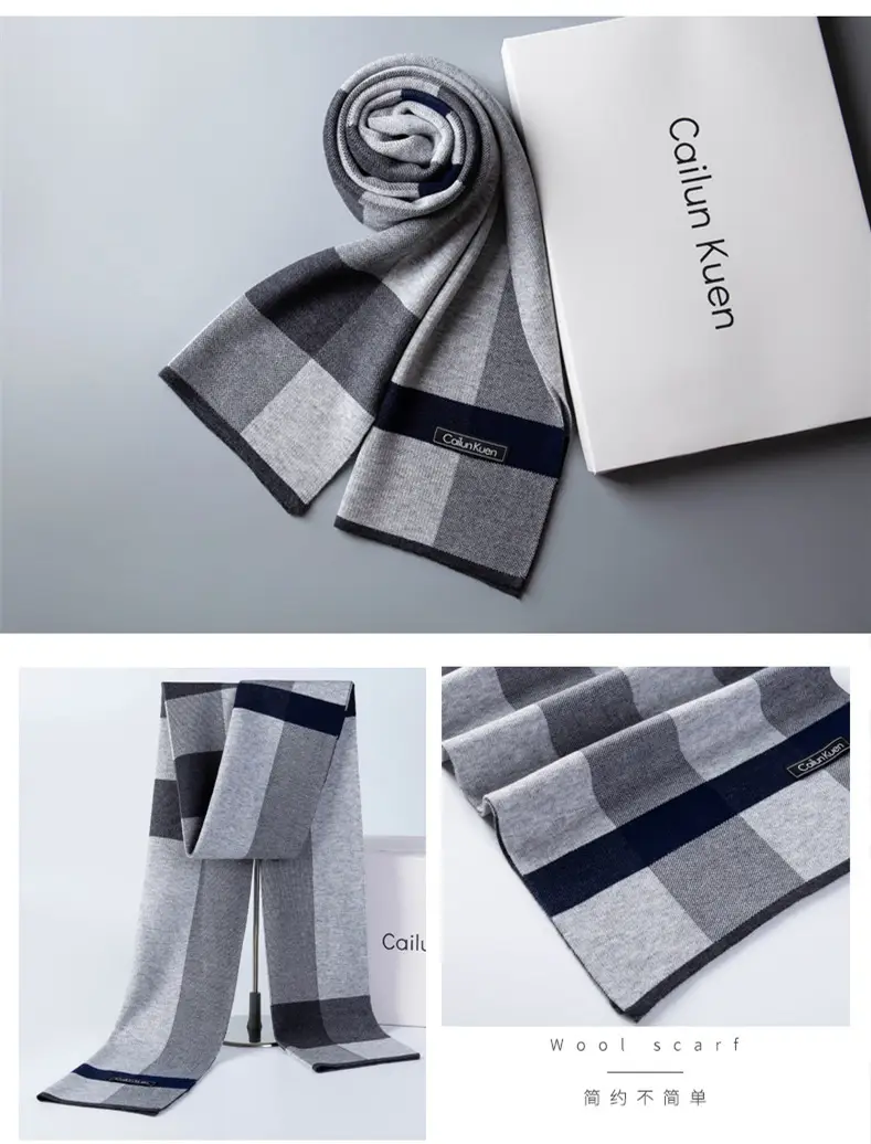2024 Men's Wool Knitted Scarf Grey Black Korean Style — feature 13