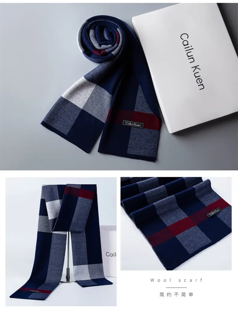 2024 Men's Wool Knitted Scarf Grey Black Korean Style — feature 14