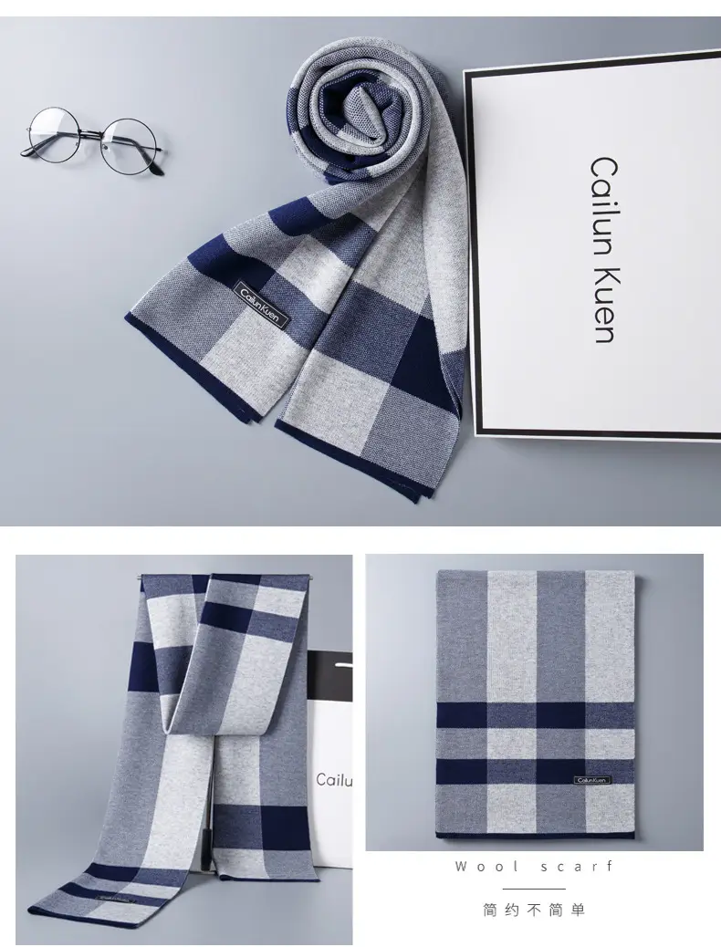 2024 Men's Wool Knitted Scarf Grey Black Korean Style — feature 16