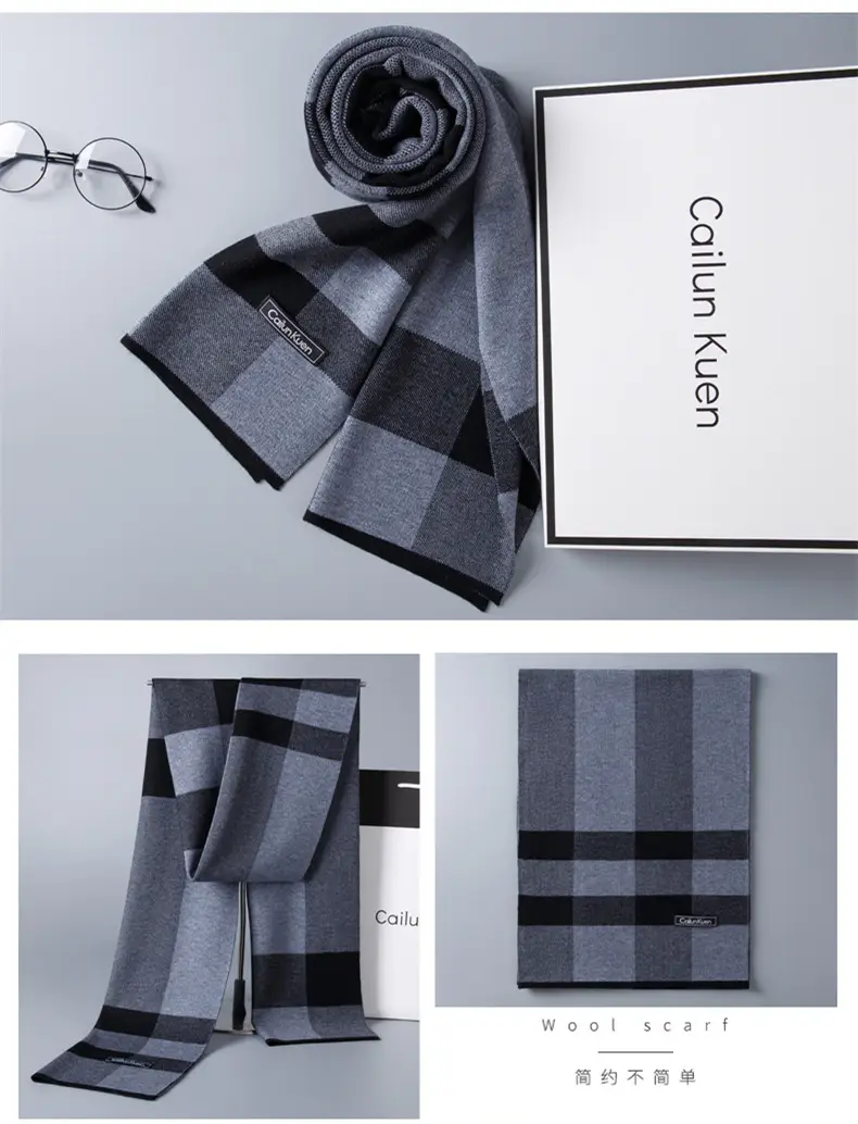 2024 Men's Wool Knitted Scarf Grey Black Korean Style — feature 17
