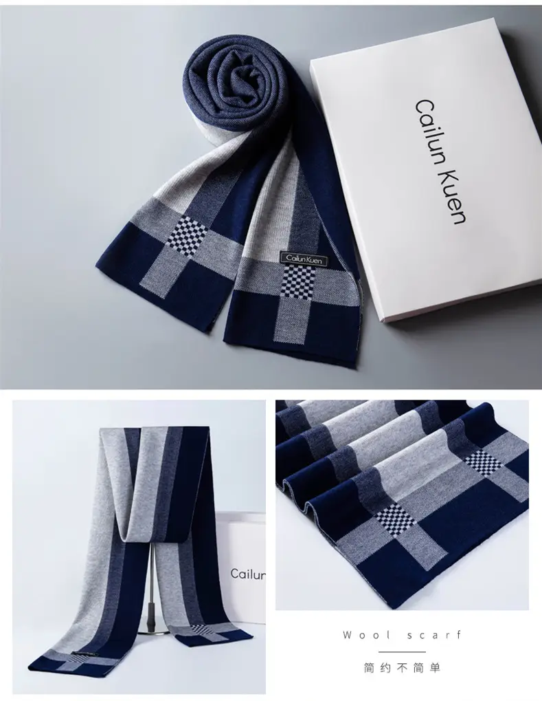 2024 Men's Wool Knitted Scarf Grey Black Korean Style — feature 20