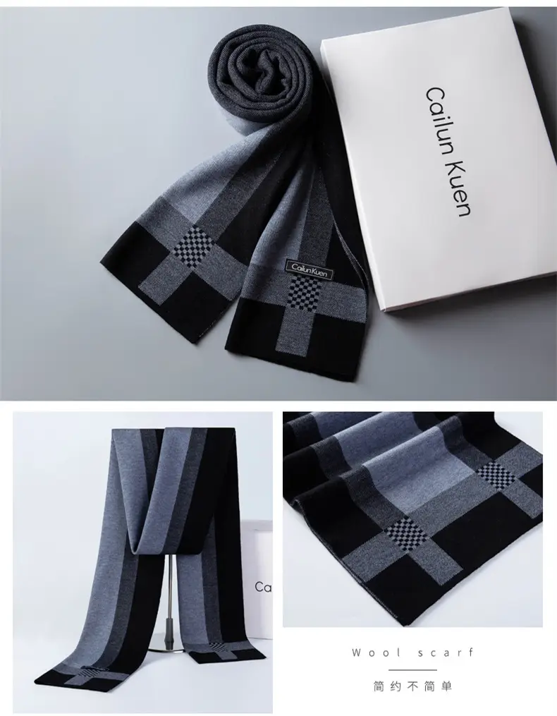 2024 Men's Wool Knitted Scarf Grey Black Korean Style — feature 21