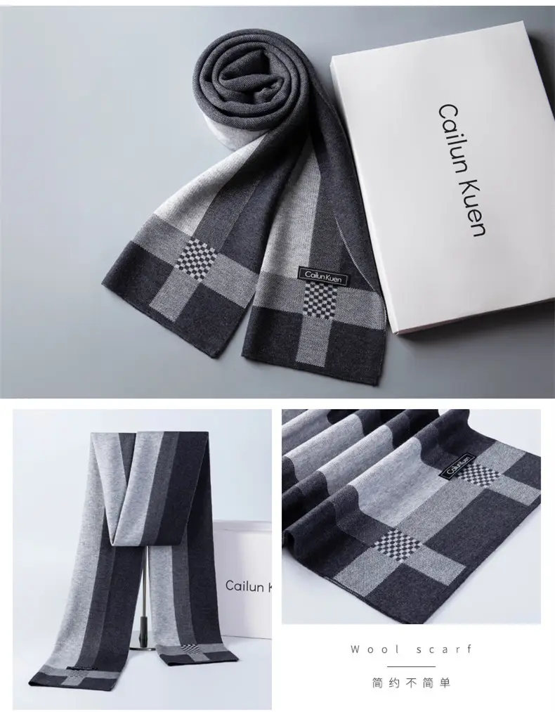 2024 Men's Wool Knitted Scarf Grey Black Korean Style — feature 22