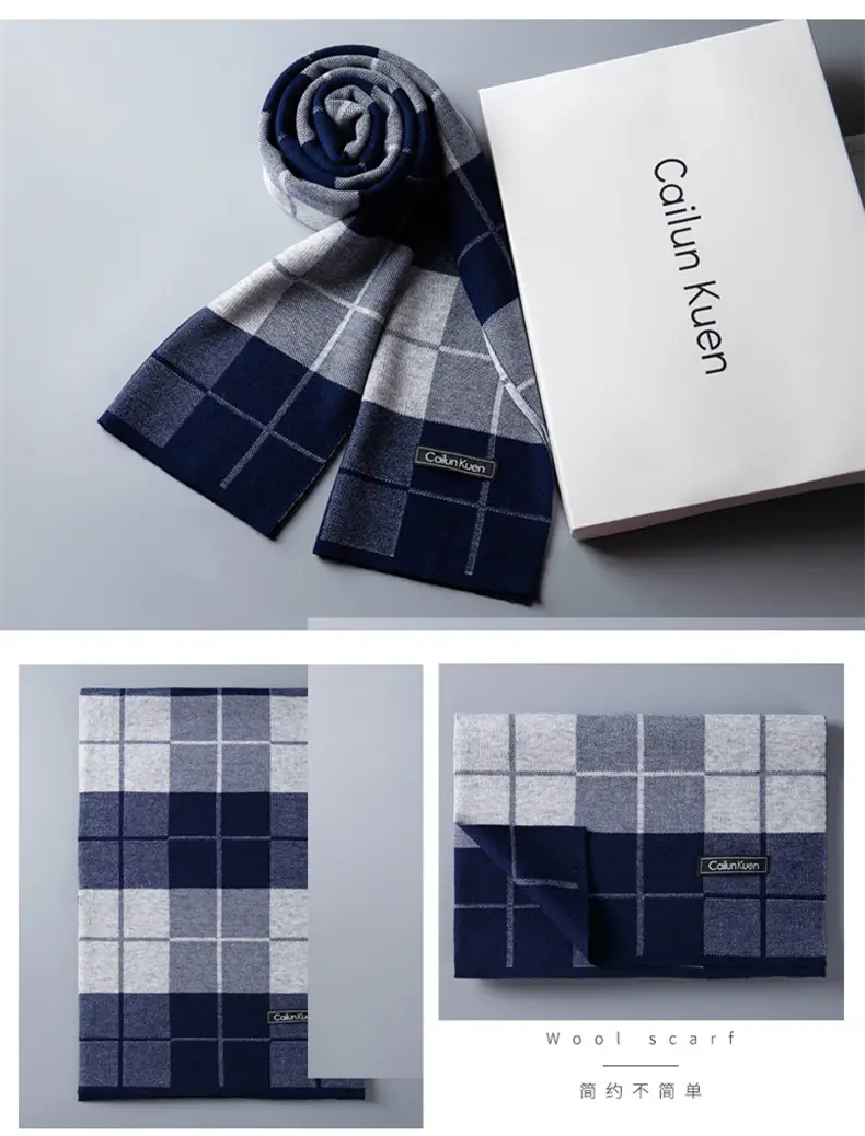 2024 Men's Wool Knitted Scarf Grey Black Korean Style — feature 24