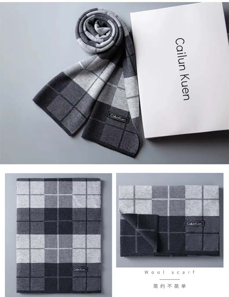 2024 Men's Wool Knitted Scarf Grey Black Korean Style — feature 25