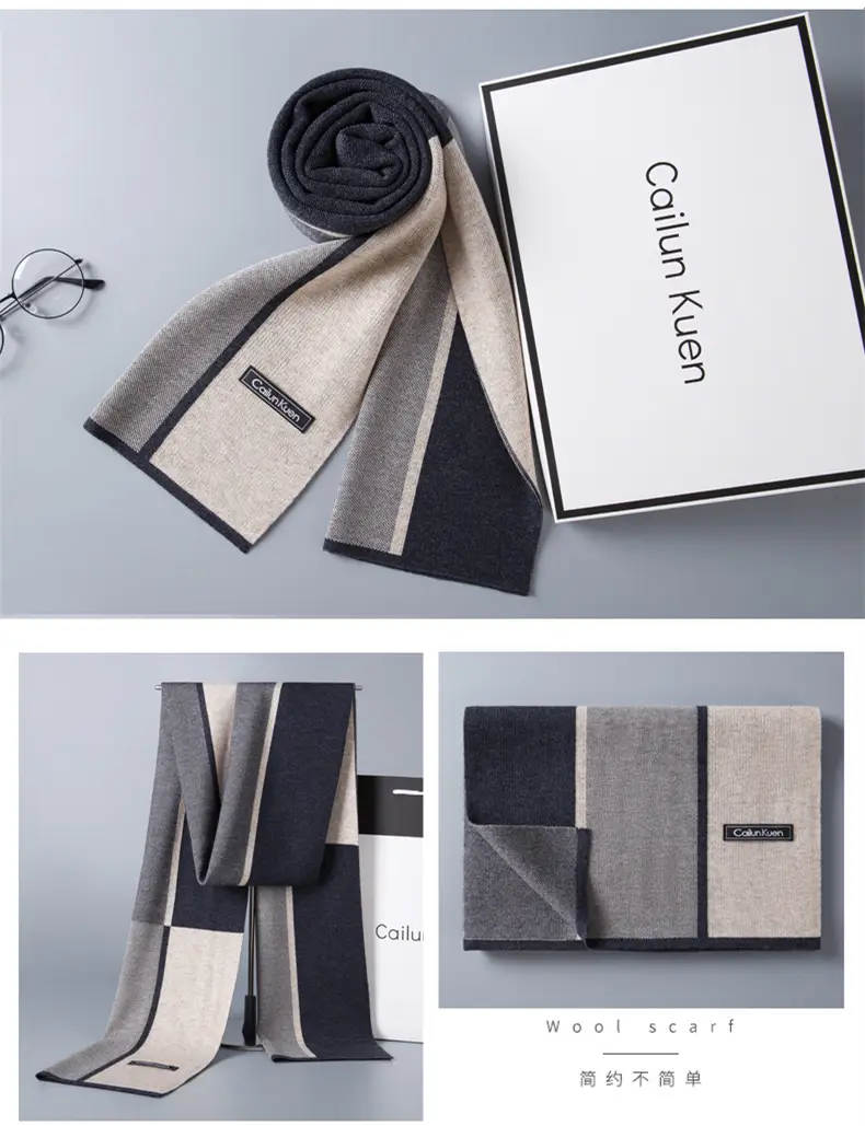 2024 Men's Wool Knitted Scarf Grey Black Korean Style — feature 26