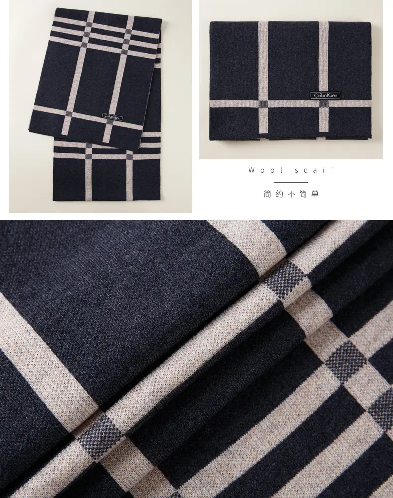 2024 Men's Wool Knitted Scarf Grey Black Korean Style — feature 29