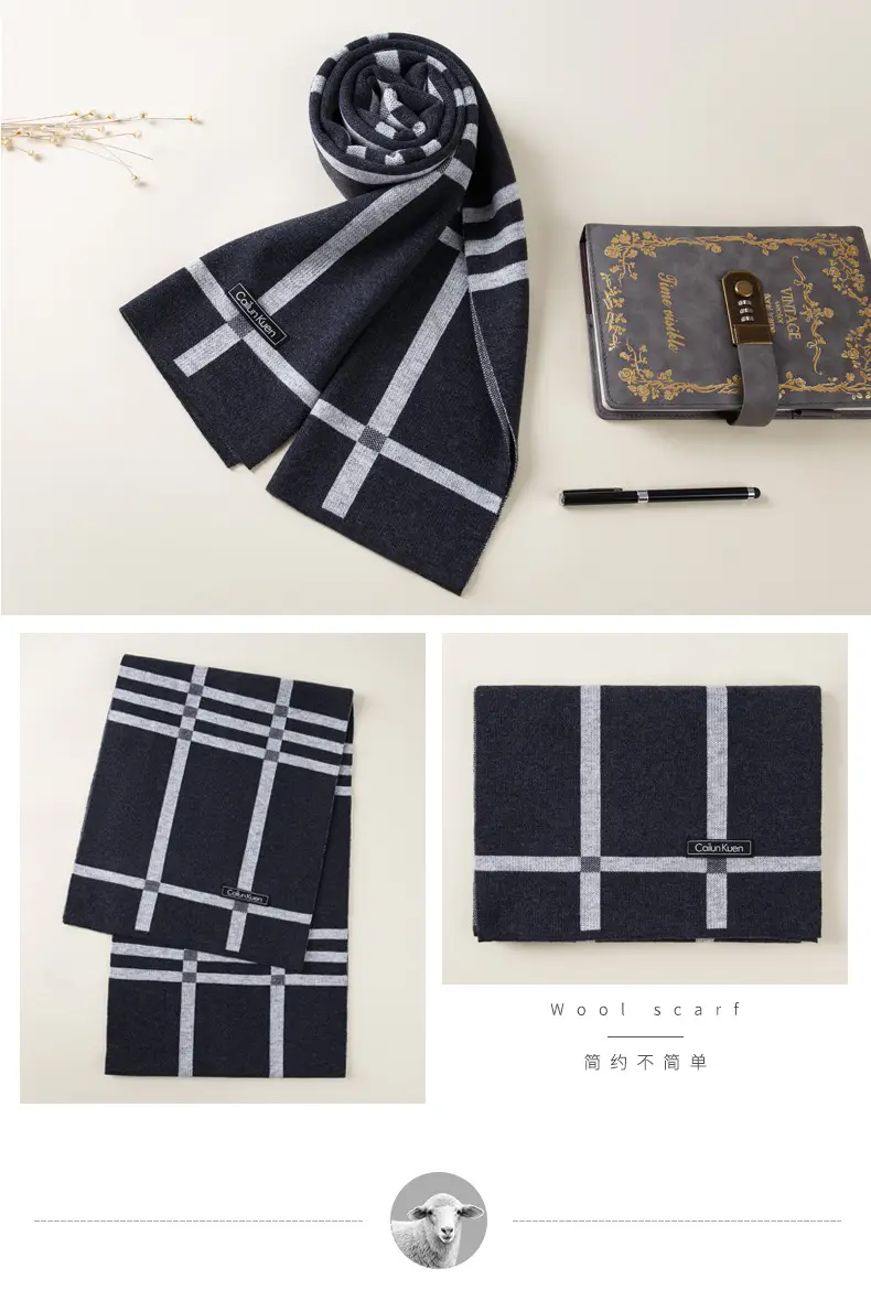 2024 Men's Wool Knitted Scarf Grey Black Korean Style — feature 30