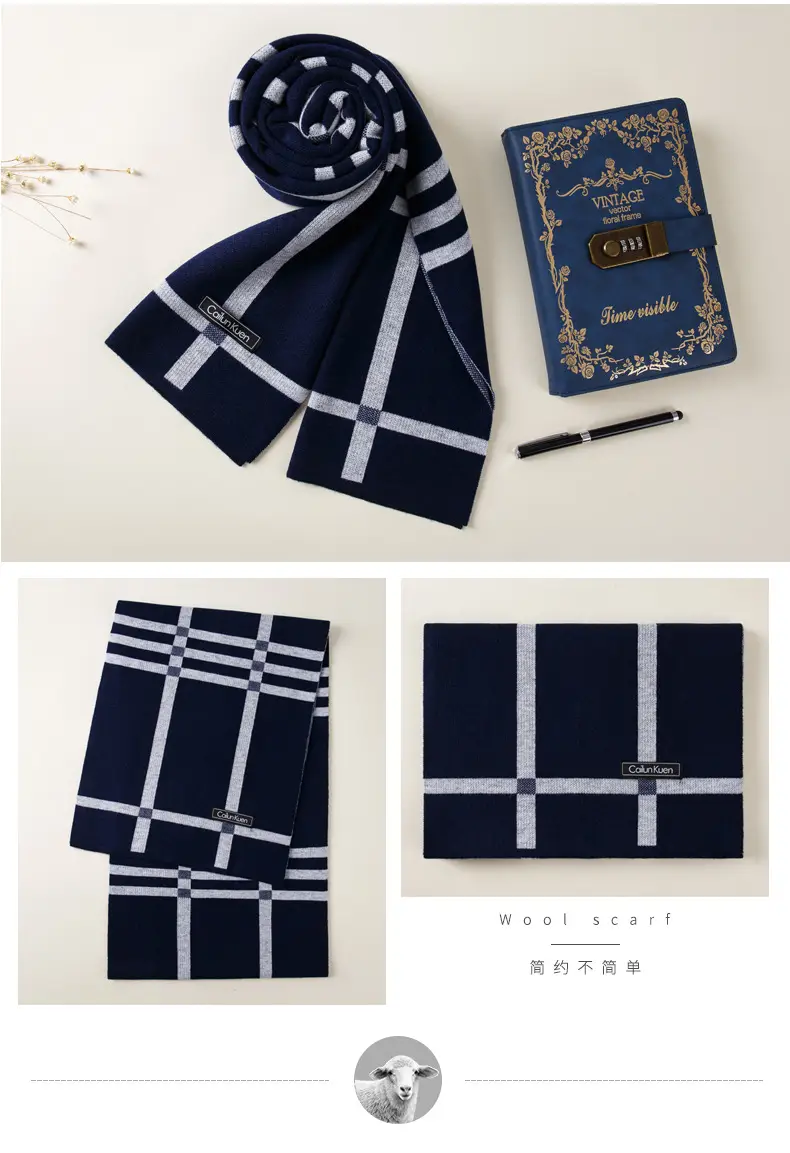 2024 Men's Wool Knitted Scarf Grey Black Korean Style — feature 31