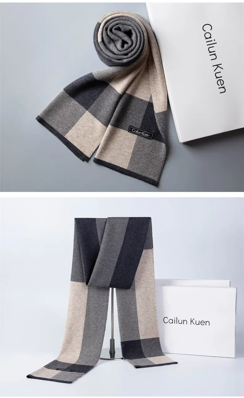 2024 Men's Wool Knitted Scarf Grey Black Korean Style — feature 33