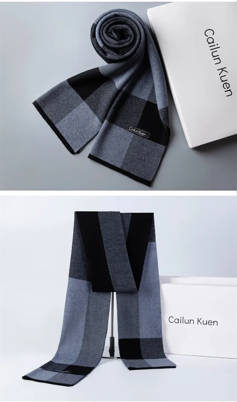 2024 Men's Wool Knitted Scarf Grey Black Korean Style — feature 35