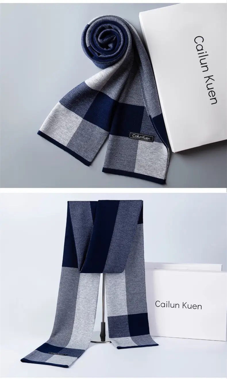 2024 Men's Wool Knitted Scarf Grey Black Korean Style — feature 36