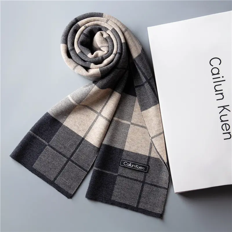 2024 Men's Wool Knitted Scarf Grey Black Korean Style - Image 10