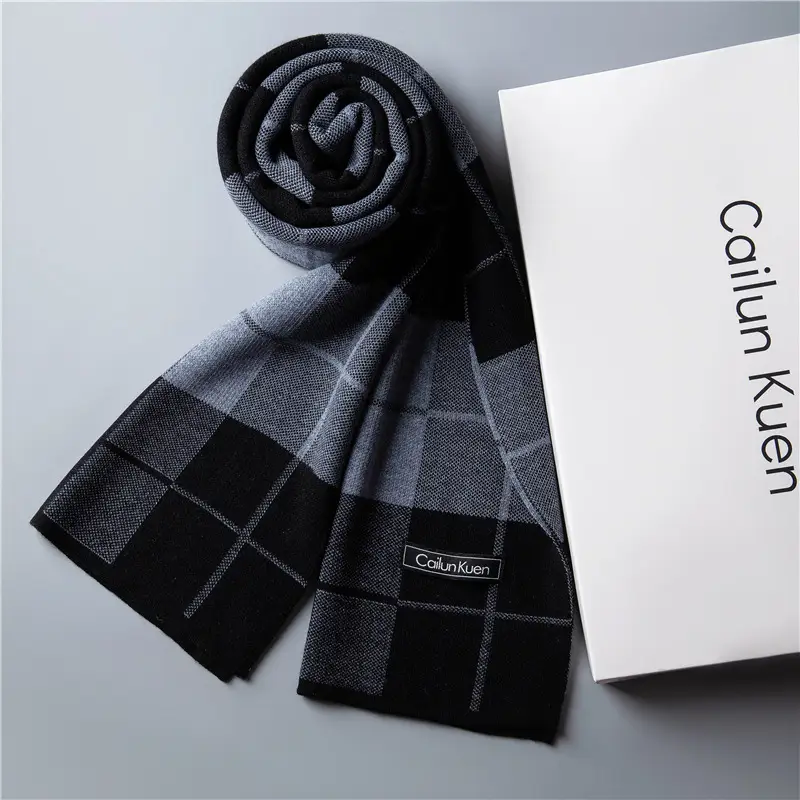 2024 Men's Wool Knitted Scarf Grey Black Korean Style - Image 11