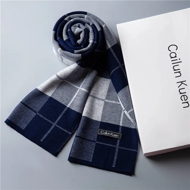 2024 Men's Wool Knitted Scarf Grey Black Korean Style - Image 12
