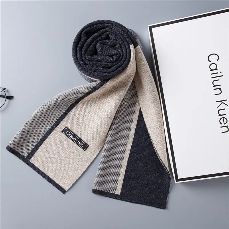 2024 Men's Wool Knitted Scarf Grey Black Korean Style - Image 15
