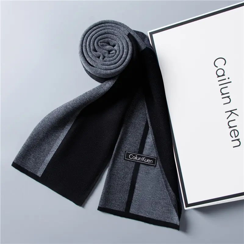 2024 Men's Wool Knitted Scarf Grey Black Korean Style - Image 16