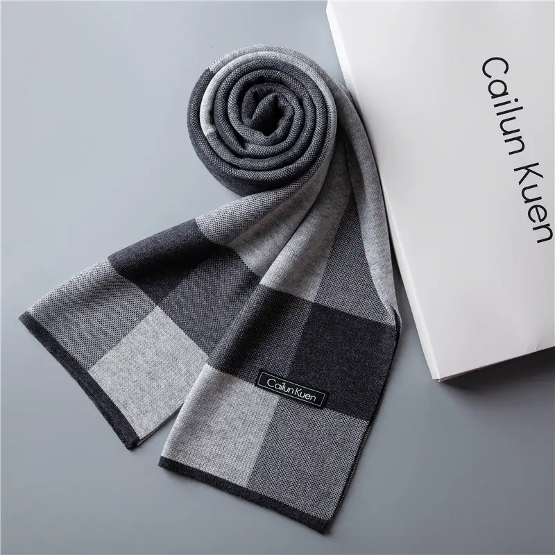 2024 Men's Wool Knitted Scarf Grey Black Korean Style - Image 18