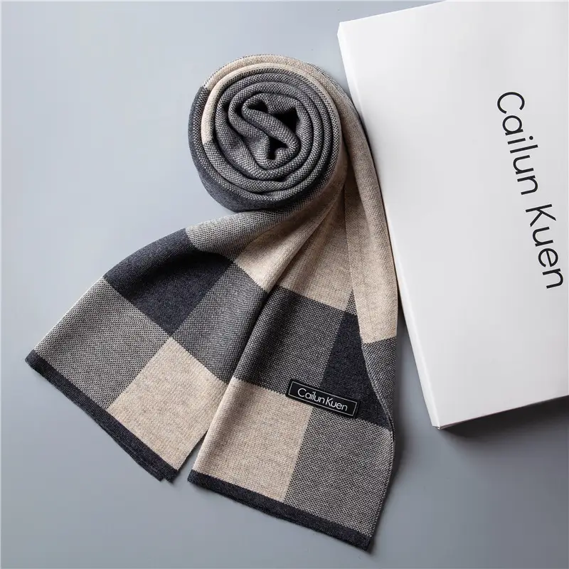 2024 Men's Wool Knitted Scarf Grey Black Korean Style - Image 19