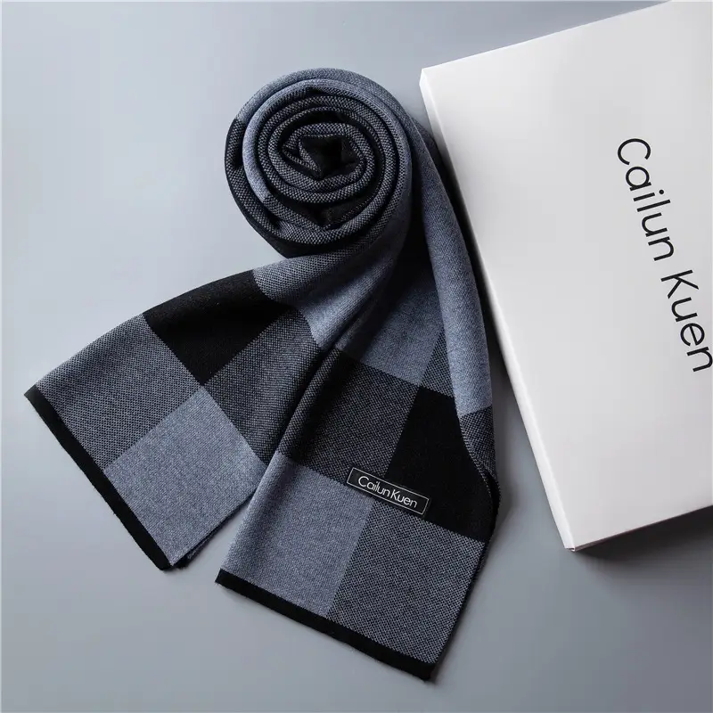 2024 Men's Wool Knitted Scarf Grey Black Korean Style - Image 20