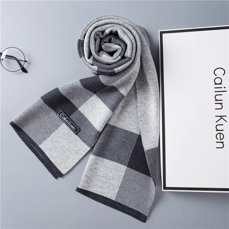 2024 Men's Wool Knitted Scarf Grey Black Korean Style - Image 22