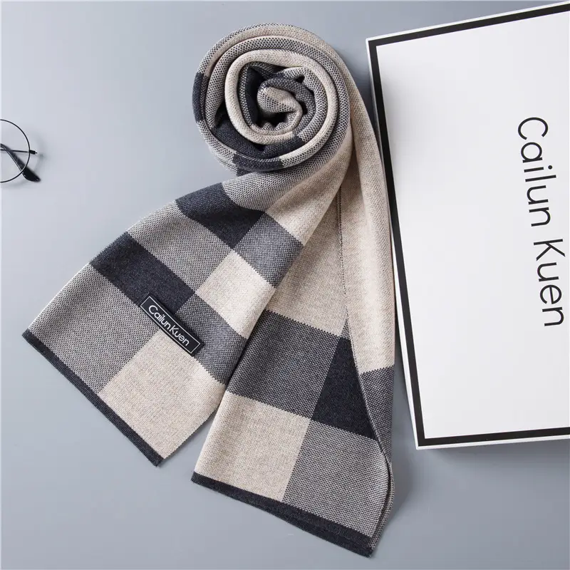 2024 Men's Wool Knitted Scarf Grey Black Korean Style - Image 23