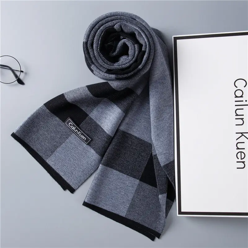 2024 Men's Wool Knitted Scarf Grey Black Korean Style - Image 24