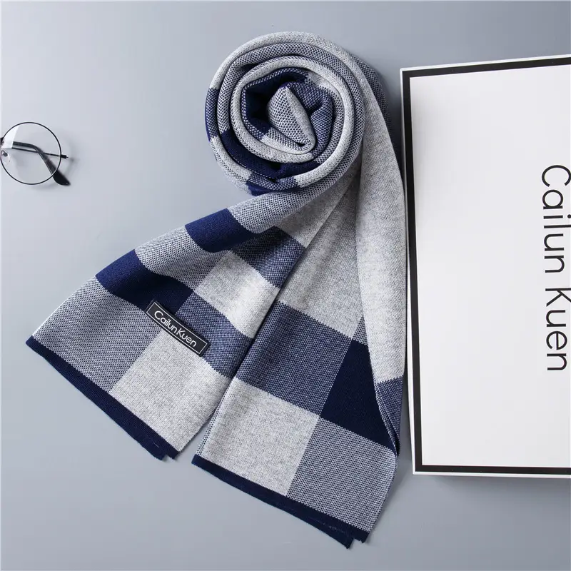 2024 Men's Wool Knitted Scarf Grey Black Korean Style - Image 25