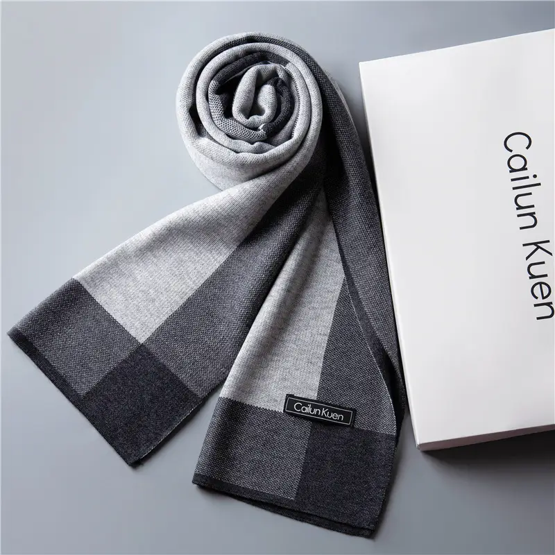 2024 Men's Wool Knitted Scarf Grey Black Korean Style - Image 26