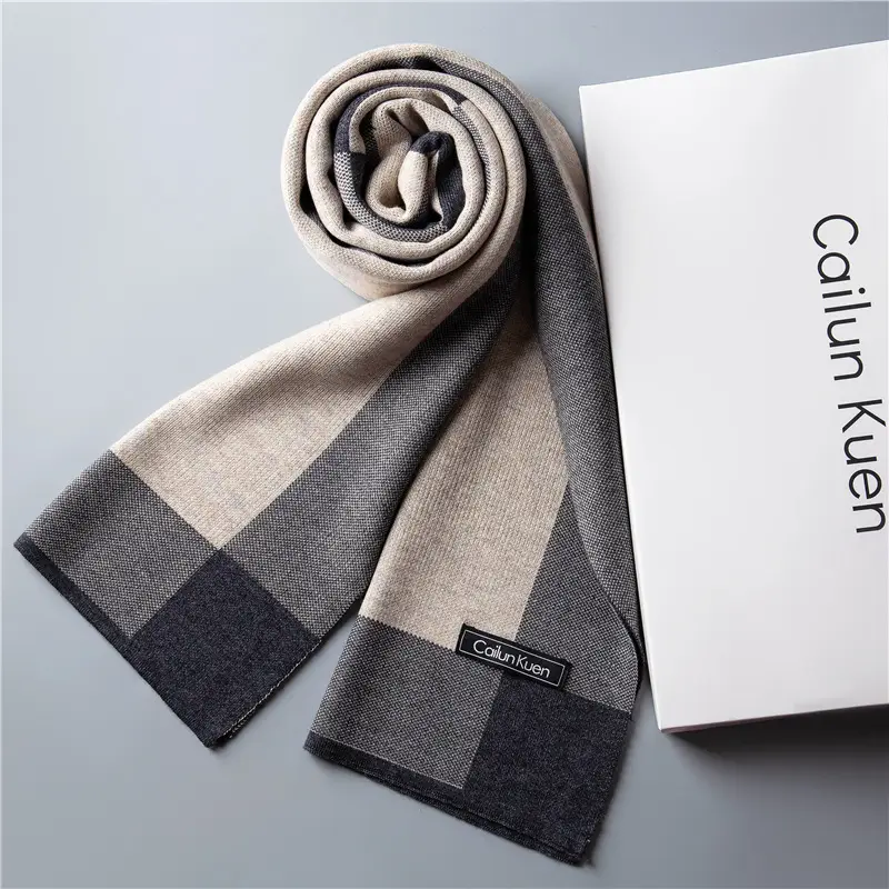 2024 Men's Wool Knitted Scarf Grey Black Korean Style - Image 27