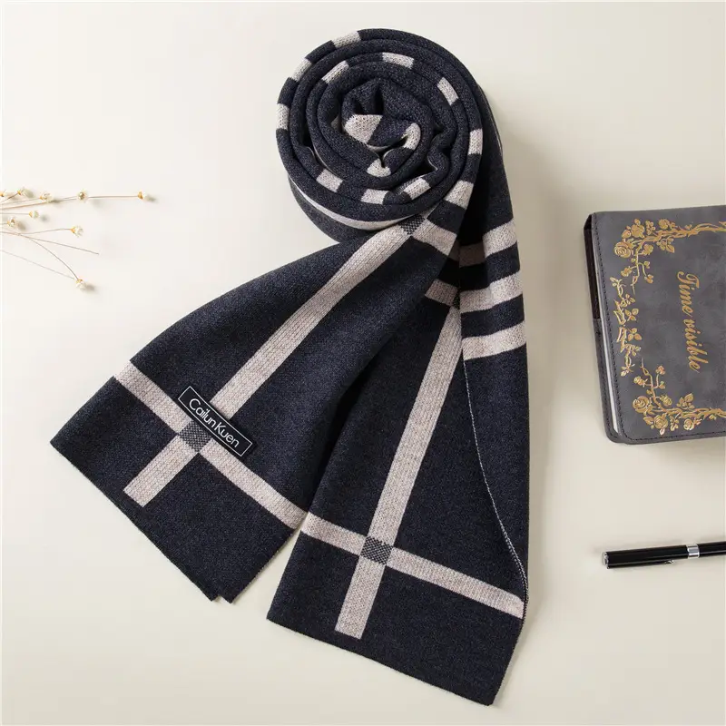 2024 Men's Wool Knitted Scarf Grey Black Korean Style - Image 28