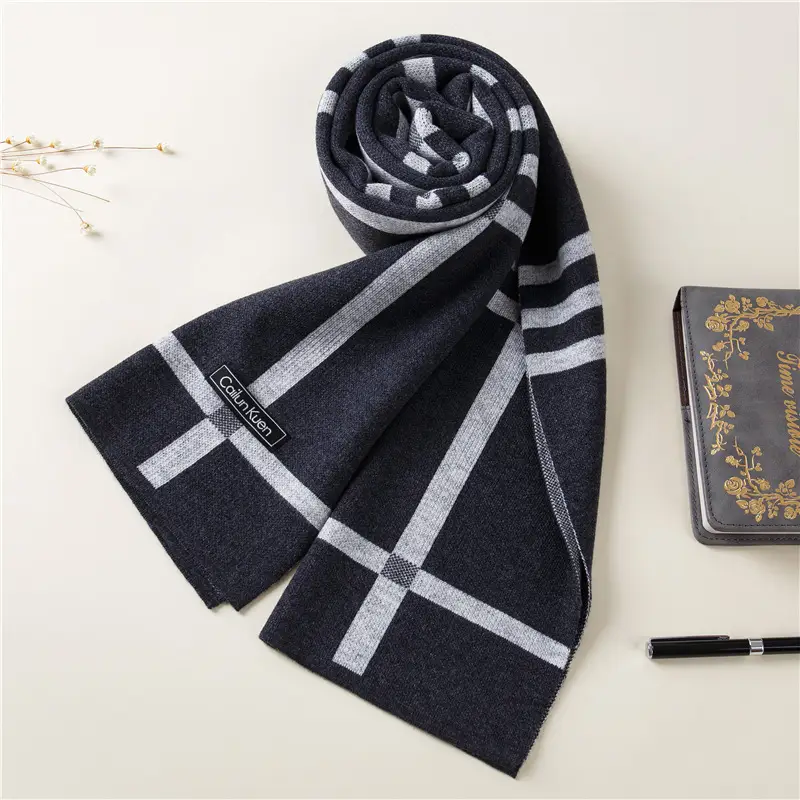 2024 Men's Wool Knitted Scarf Grey Black Korean Style - Image 29