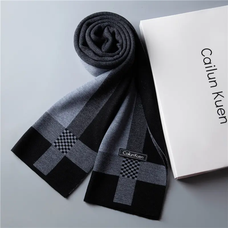 2024 Men's Wool Knitted Scarf Grey Black Korean Style - Image 3