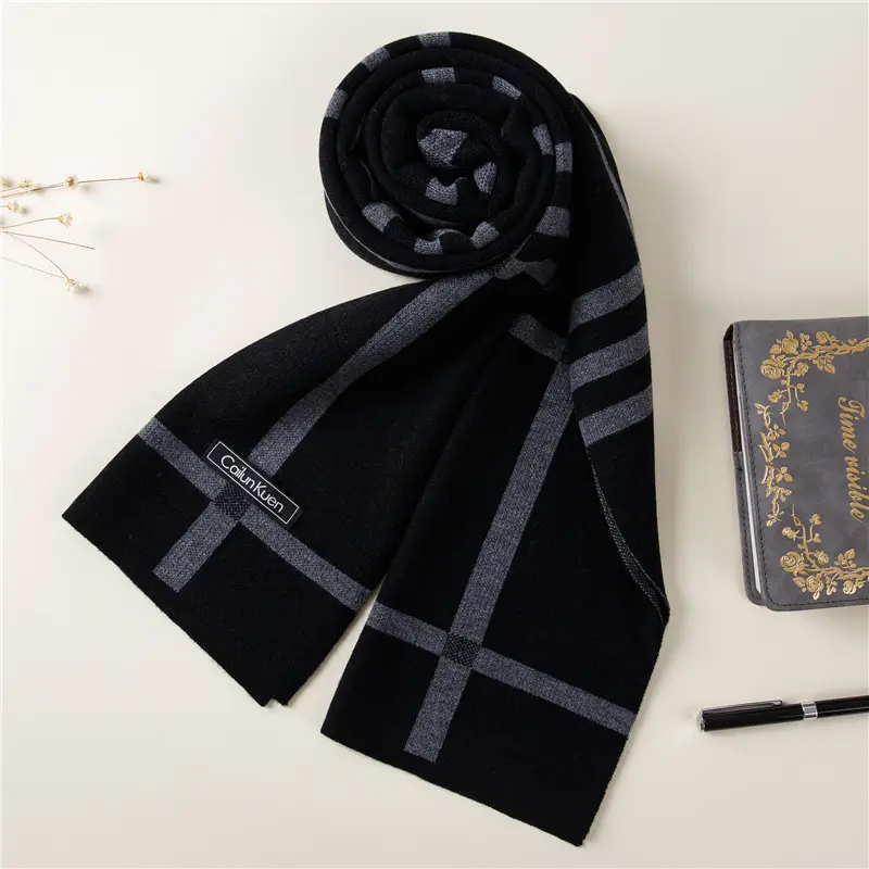 2024 Men's Wool Knitted Scarf Grey Black Korean Style - Image 30