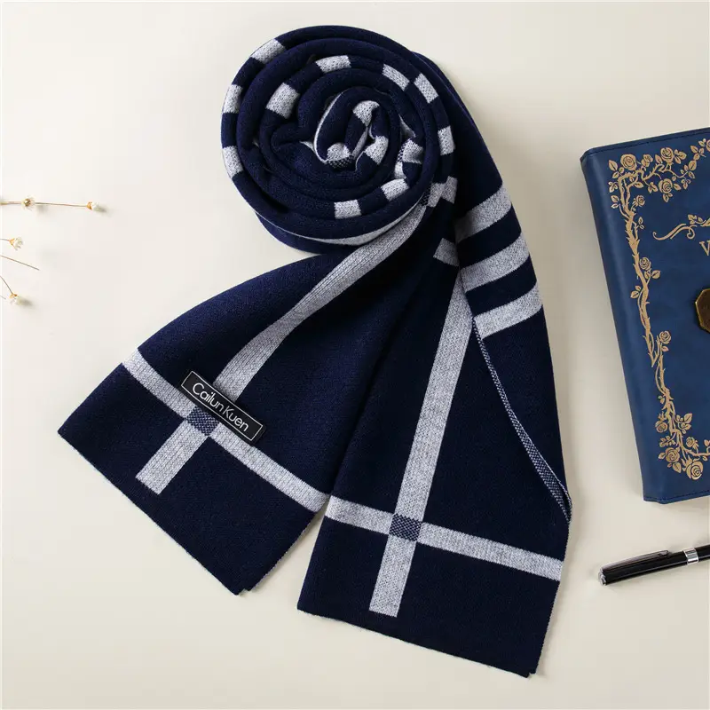 2024 Men's Wool Knitted Scarf Grey Black Korean Style - Image 31