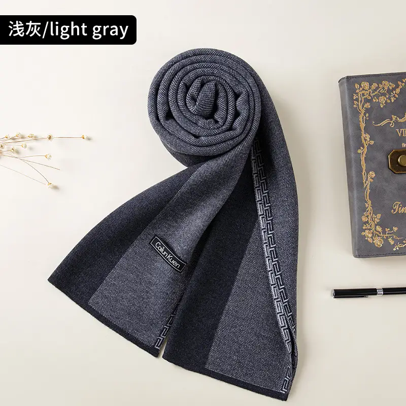 2024 Men's Wool Knitted Scarf Grey Black Korean Style - Image 32