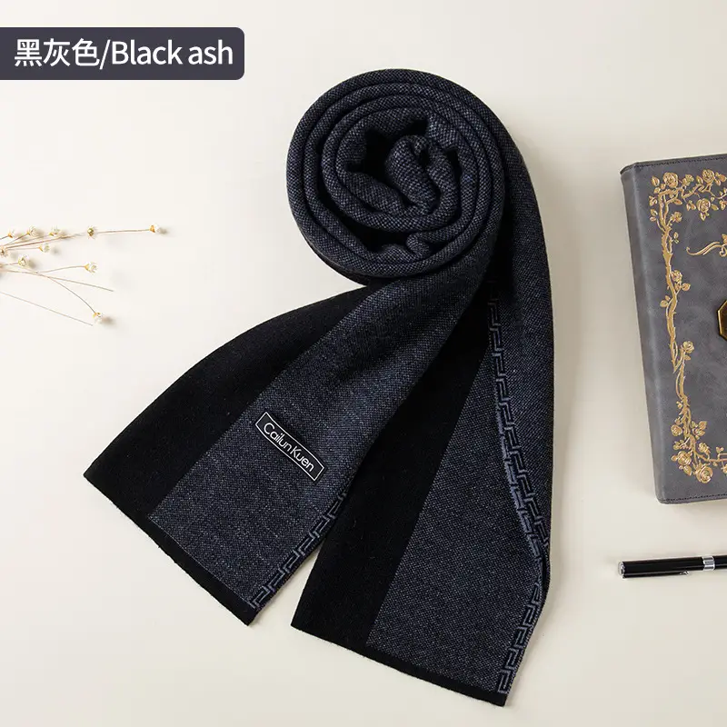 2024 Men's Wool Knitted Scarf Grey Black Korean Style - Image 33