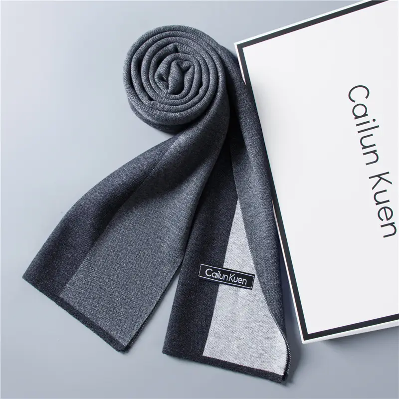 2024 Men's Wool Knitted Scarf Grey Black Korean Style - Image 34