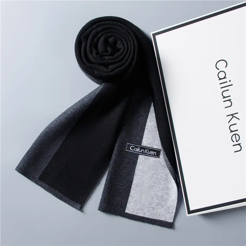 2024 Men's Wool Knitted Scarf Grey Black Korean Style - Image 35