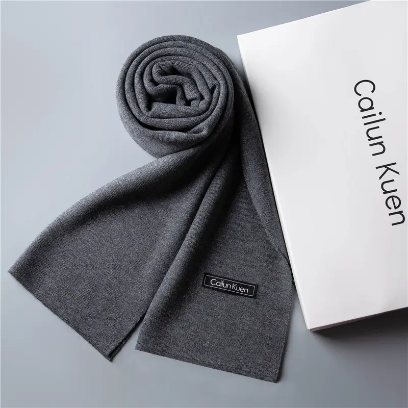 2024 Men's Wool Knitted Scarf Grey Black Korean Style - Image 39