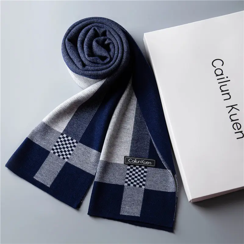 2024 Men's Wool Knitted Scarf Grey Black Korean Style - Image 4