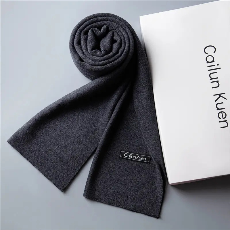 2024 Men's Wool Knitted Scarf Grey Black Korean Style - Image 40