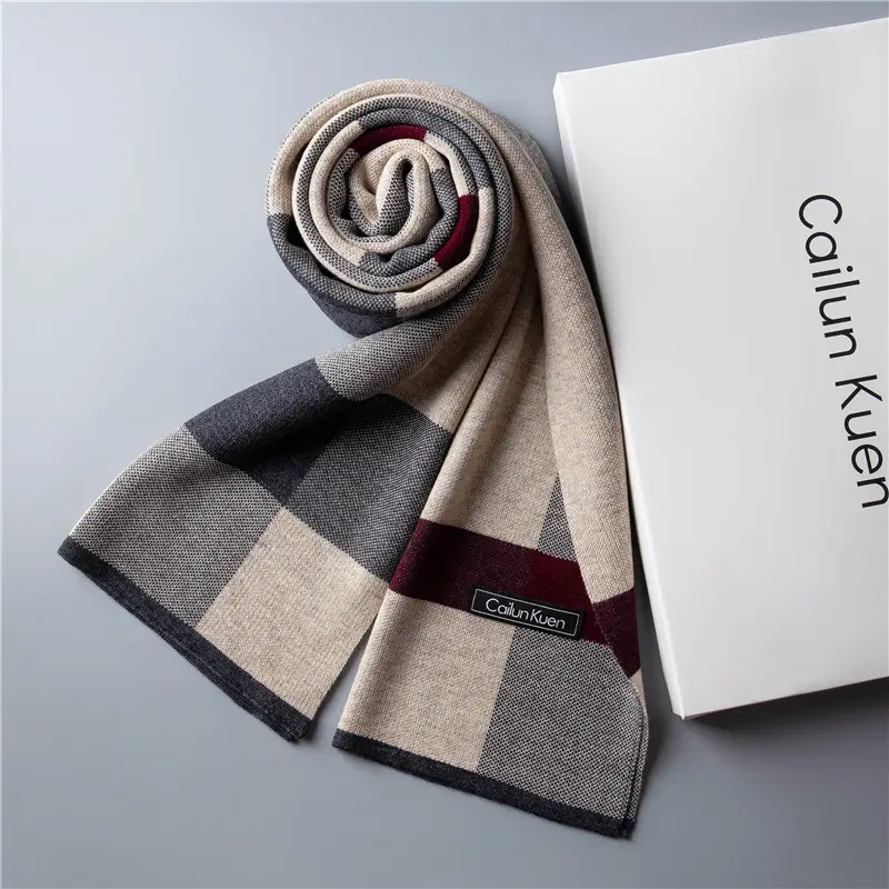2024 Men's Wool Knitted Scarf Grey Black Korean Style - Image 6