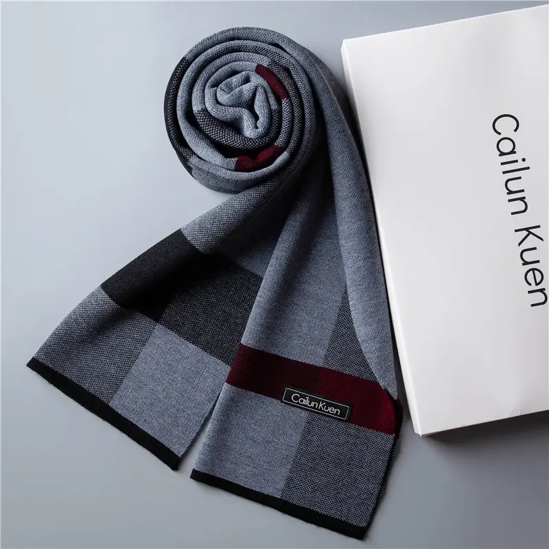 2024 Men's Wool Knitted Scarf Grey Black Korean Style - Image 7