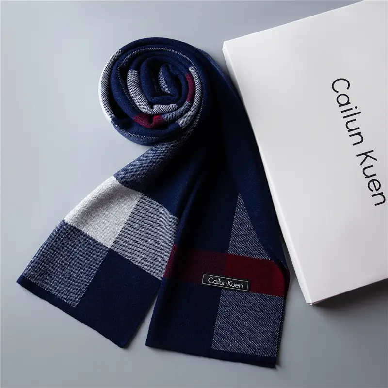 2024 Men's Wool Knitted Scarf Grey Black Korean Style - Image 8