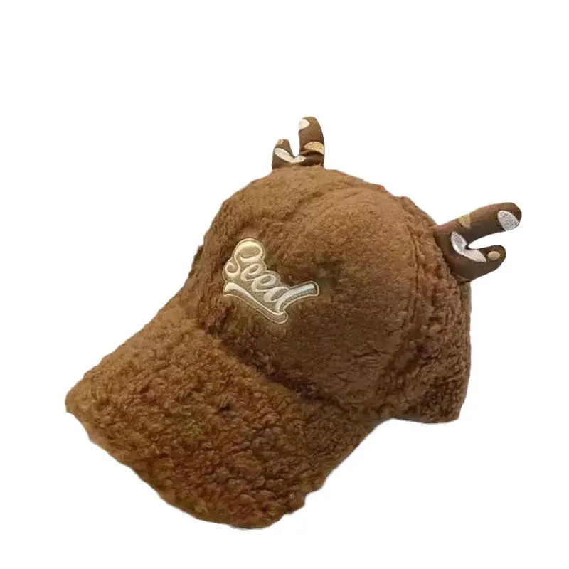 Black Fleece Berber Cap with Antler Embroidery for Women