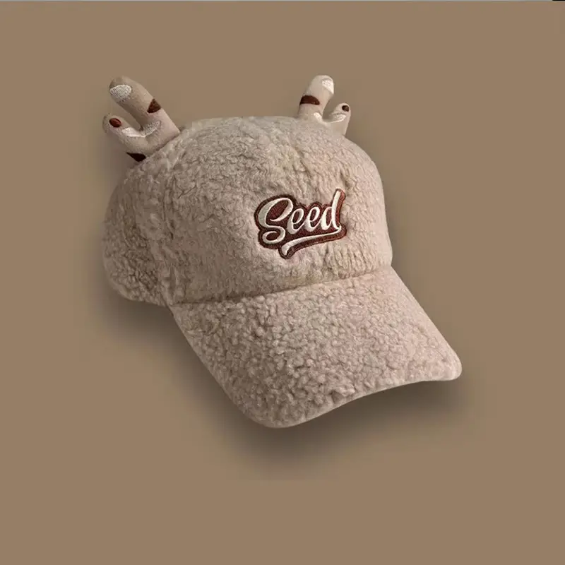 Black Fleece Berber Cap with Antler Embroidery for Women — feature 11