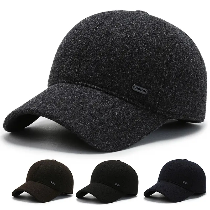 Middle-aged Fleece Baseball Cap Warm Windproof Black