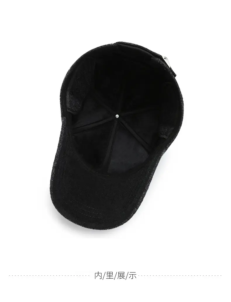 Middle-aged Fleece Baseball Cap Warm Windproof Black — feature 12